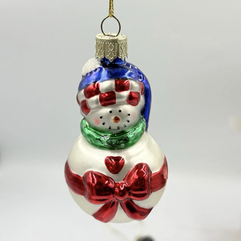 3 Snowman‎ Blown Glass Christmas Ornaments Vintage 3.5